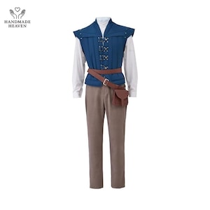 Flynn Rider Kostüm für Erwachsene | Verschlungenes Cosplay Outfit | Halloween-Party-Anzug mit Weste, Hemd & Hose | Geschenk für Männer