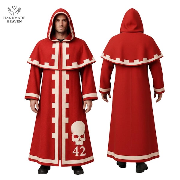 Disfraz de cosplay de Tech Priest / Traje de Adeptus Mechanicus de Warhammer 40K / Túnica de algodón con capucha roja / Cosplay de Warhammer personalizado