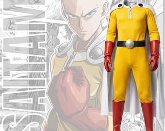 Custom Saitama Leder Cosplay Kostüm - One Punch Man Anime Superhero Outfit mit Umhang