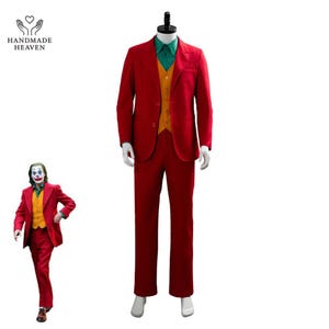 The Joker Costume Joaquin Phoenix 2019 | Halloween Villain Cosplay Red Suit Orange Vest Green Shirt | Screen Accurate Movie Replica Men