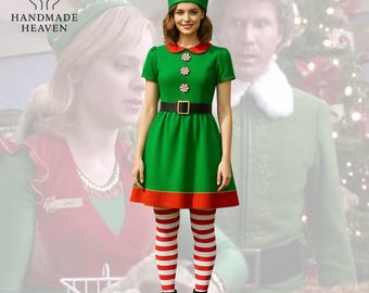 Women Christmas Elf Costume – Green Red Holiday Dress With  display picture 1