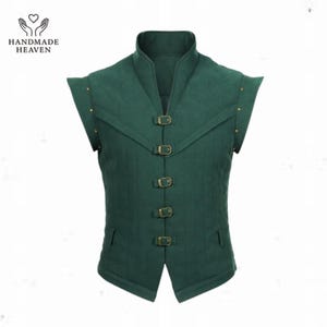 Flynn Rider Weste für Herren | Blau Grün Canvas Anime Cosplay | Renaissance Piraten Jerkin Halloween, LARP, Bühne & Fantasy Events