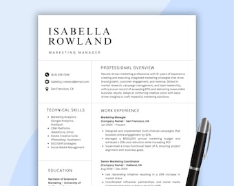 Plantilla de CV de Gerente de Marketing: CV profesional, carta de presentación (descarga digital)