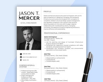 Plantilla de currículum de ingeniero civil: CV y carta de presentación de Canva (descarga inmediata)