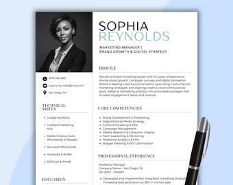 Plantilla de CV de marketing: CV y carta de presentación editables en Canva (descarga digital)