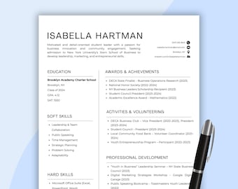 Plantilla de currículum estudiantil: CV de solicitud para universidades (descarga digital)