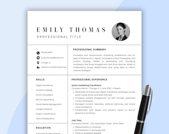 Plantilla moderna de currículum con foto de Canva: Carta de presentación y referencias (diseño optimizado para ATS)