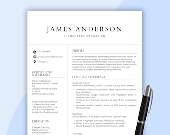 Plantillas de currículum para docentes de primaria: CV editable en Canva (descarga digital)