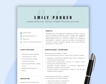 Plantilla de currículum para docentes: editable en Canva, compatible con ATS (descarga digital)