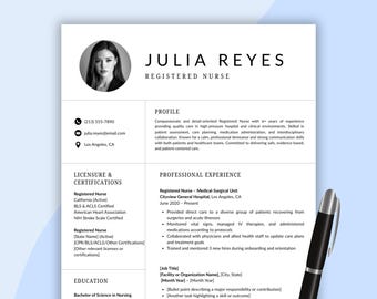 Plantilla de currículum de enfermería con foto: CV de enfermera, carta de presentación (plantilla descargable de Canva)