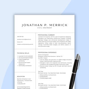 Mall för CV för civilingenjör: Professionellt CV + personligt brev (redigerbart i Canva, direkt nedladdning)