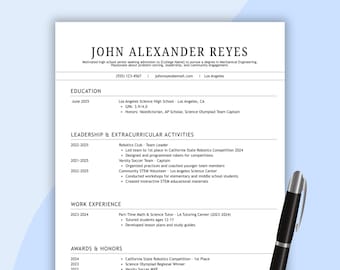 Plantilla de currículum para estudiantes de ingeniería: Solicitud de ingreso a la universidad y becas (Canva descargable)