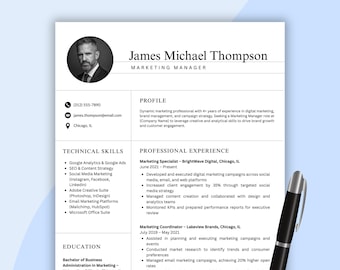 Plantilla de currículum para gerente de marketing: CV y carta de presentación profesionales en Canva (descarga inmediata)