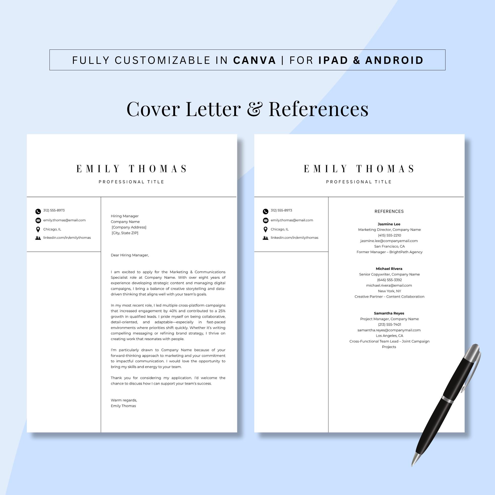 Professional Resume Template Canva: Modern CV & Cover Letter - Etsy