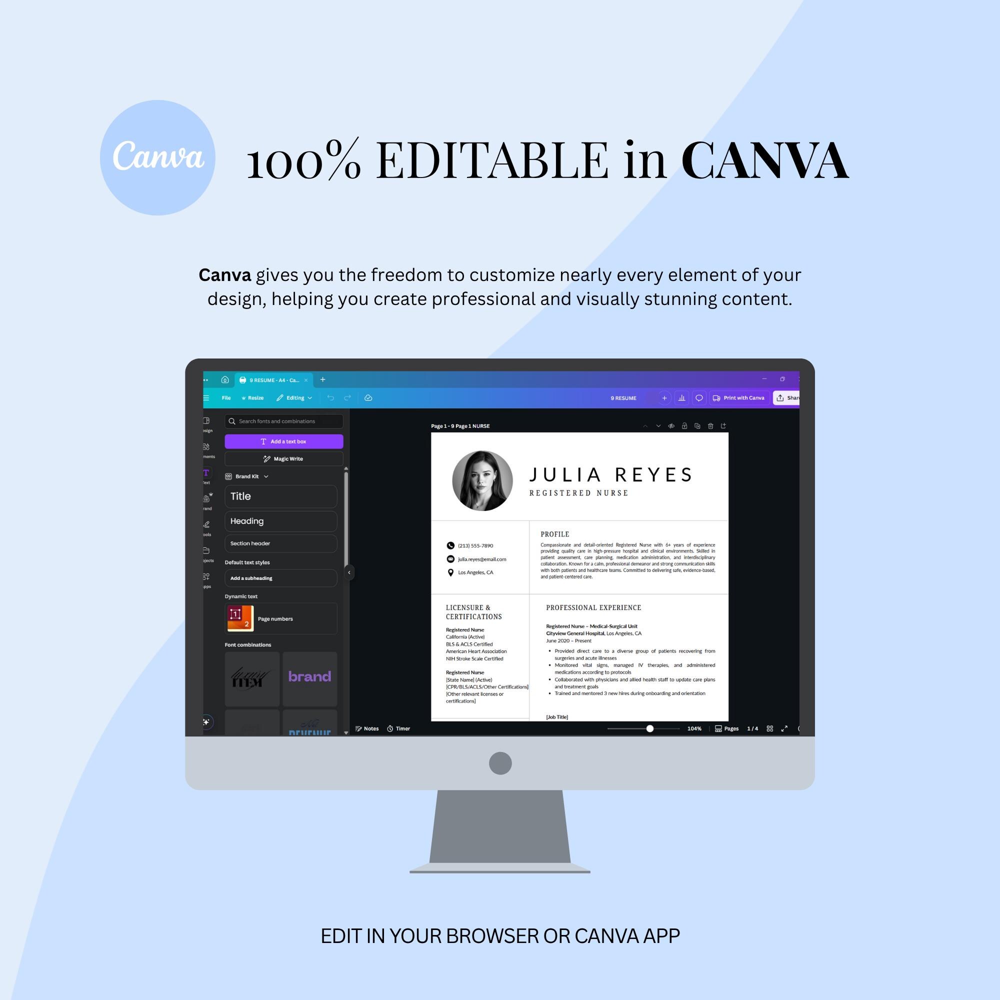 Professional Resume Template Canva: Modern CV & Cover Letter - Etsy