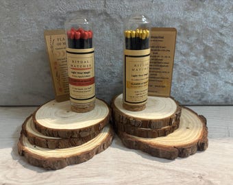 Ritual Matches Set – Red & Gold Spell Matches in Glass Jars Witchy Gift Altar Tools Candle Matches Manifestation Meditation Ritual Kit 2 Jar