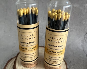 Luxury Golden Flame Edition Ritual Matches – Witchcraft Altar Tool 25 Gold-Tip Spell Matches in Jar Magic Fire Starter by Flames of Magic