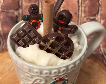 Soy Wax Gingerbread Latte Christmas Present Mug Candle Festive Gift Artisan Gingerbread Man