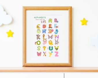 ABC Printable| Classroom Poster| Bedroom Wall Art| Educational Poster| Montessori Toddler,Learning Kids, Preschool Learning,Alphabets Poster