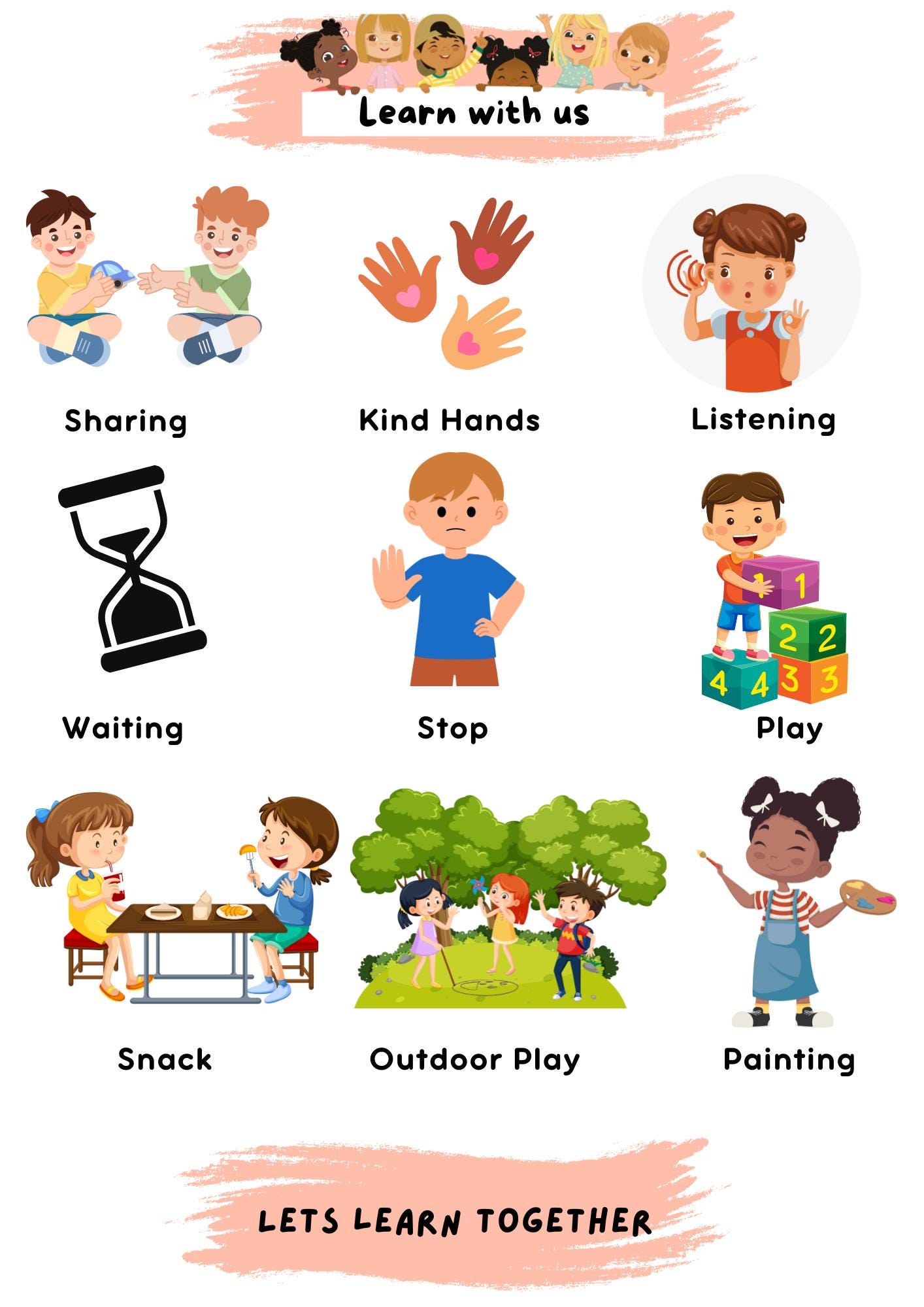 Preschool Classroom Rules Poster|sharing, Kind Hands, Listening ...