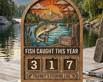 Personalized Fish Caught This Year Sign, Fish Counter Angler Log, Wooden Fishing Tracker Sign, Cabin & Lake House Decor, Fisherman Gift FT02