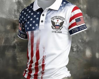 250TH Years Flag Polo Shirt, USA 1776-2026 Patriotic Eagle Polo, American Flag Polo Shirt, United States Anniversary Shirt, Patriotic Golf