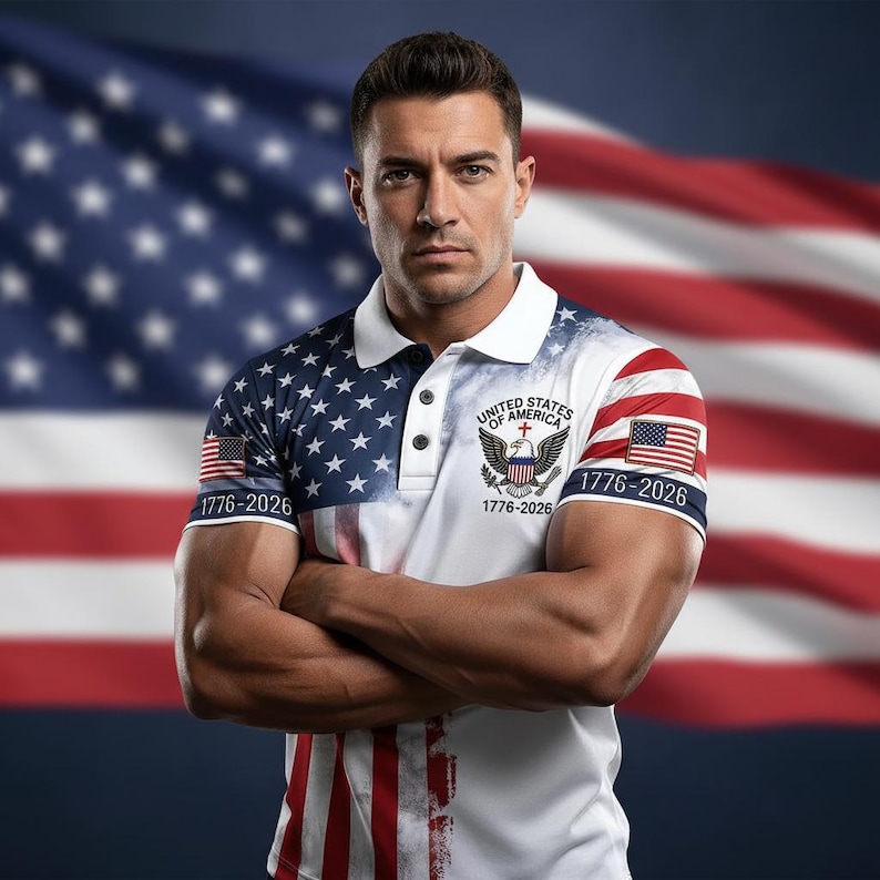 250TH Years Flag Polo Shirt, USA 1776-2026 Patriotic Eagle Polo, American Flag Polo, United States Anniversary Shirt, Patriotic Golf 画像 4