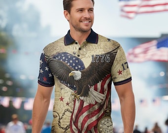 250 Years of Freedom Polo Shirt Patriotic Eagle Polo 1776 2026 Vintage American Flag Independence Anniversary USA Golf Shirt