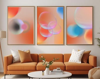 Colorful Abstract Bubble Wall Art Set of 3 | Modern Gradient Digital Prints | Minimalist Home Decor
