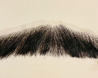 Hand-Ventilated Human Hair Mustache – Lampshade Style, Dark Brown/Black HD Lace