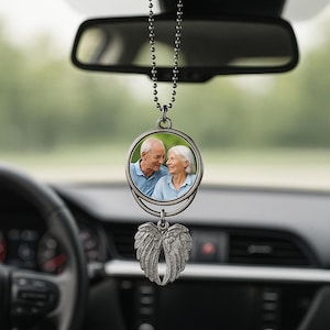Custom Photo Angel Wings Memorial Hanging Charm, Rear View Mirror Charm, Personalized Memorial Ornament Charm, Custom Picture Charm