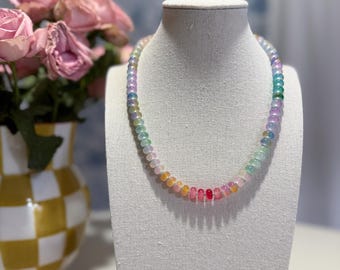 Handmade Beaded Necklace –Rainbow Glass Beads– Statement Choker