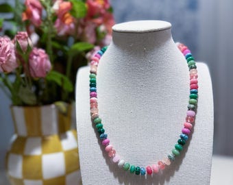 Colorful Beaded Necklace – Glass & Gemstone Beads - Trending Stone Candy Necklace