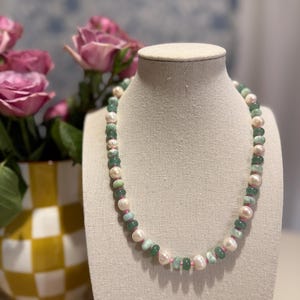 Colorful Beaded Necklace: Glass, Gemstone & Freshwater Pearl - 18k Gold Clasp