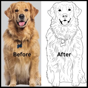 Foto personalizzata trasformata in pagina da colorare / Ritratto personalizzato di animale domestico / Ritratto di famiglia digitale stampabile immagine 3