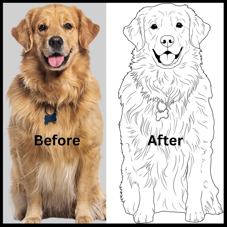 Foto personalizzata trasformata in pagina da colorare / Ritratto personalizzato di animale domestico / Ritratto di famiglia digitale stampabile immagine 3