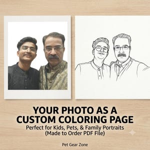 Foto personalizzata trasformata in pagina da colorare / Ritratto personalizzato di animale domestico / Ritratto di famiglia digitale stampabile immagine 1