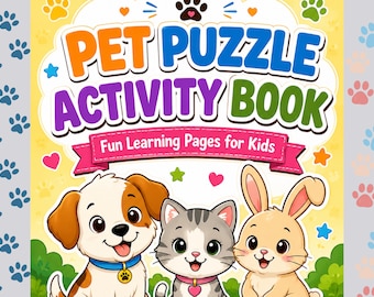 Pet Puzzle Activity Book for Kids | Mazes, Matching, Counting Games (PDF Download)