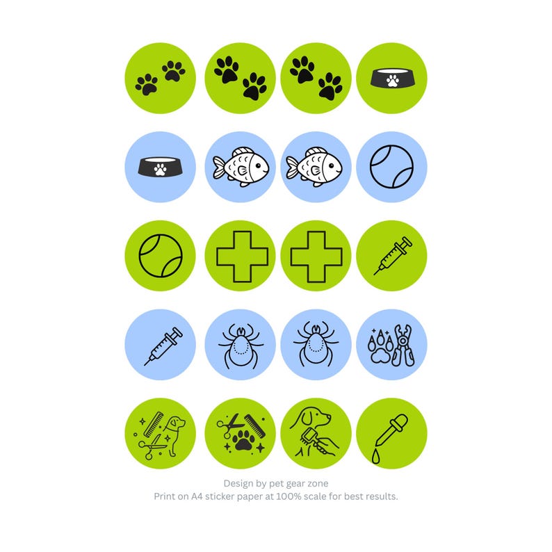 Pet Care Planner Stickers Printable | Functional Dog Tracker Stickers | Cat Health & Wellness Journal Kit | Puppy Bullet Dots | A4 PDF image 10