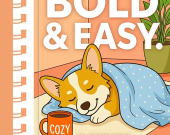 Bold and Easy Coloring Book for Adults Printable PDF, Cozy Pets Digital Coloring Pages,  Simple Thick Lines, Relieving Clean Art