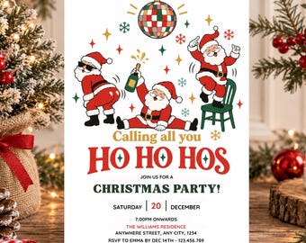 Calling All You Ho Ho Hos Invitation, Girls Night In Christmas Party Invite, Funny Christmas Party Invitation