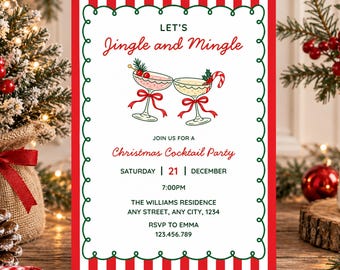 Christmas Cocktail Party Invitation, Jingle and Mingle, Holiday Party Invite, Christmas Invitation Digital