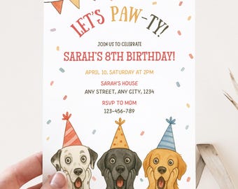 Dog Birthday Invitation, Editable Puppy Party Invite for Kids, Dog Themed Birthday Template, Let’s Paw-ty Printable, Mobile Invitation