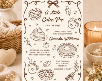 Fall Baby Shower Invitation, A Little Cutie Pie Baby Invite, Editable Pumpkin Pie Printable Template, Autumn Theme