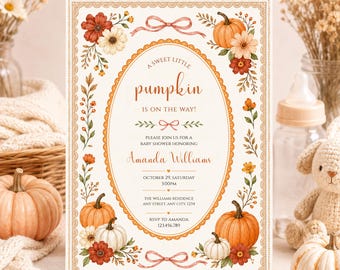 Little Pumpkin Baby Shower Invitation, Fall Baby Invite, Editable Autumn Baby Shower Printable Template, A Little Pumpkin Is On The Way