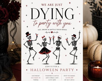 Halloween Party Invitation, Spooky Skeleton Party Invite, Adult Halloween Printable Template