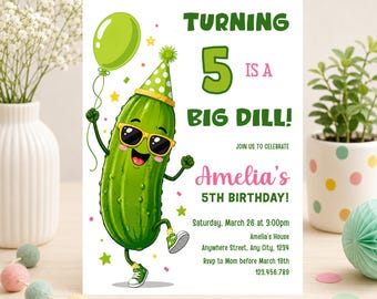 Pickle Birthday Invitation, Big Dill Party Invite, Editable Pickle Themed Birthday Printable Template