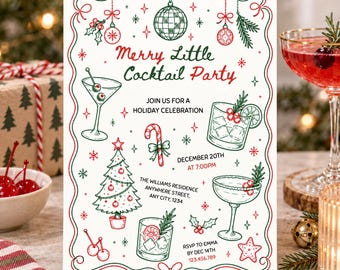 Christmas Cocktail Party Invitation, Editable Holiday Party Invite, Festive Adult Christmas Party Printable Template, Making Spirits Bright