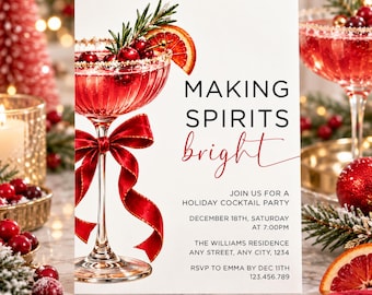 Christmas Cocktail Party Invitation, Xmas Invite, Editable Adult Christmas Party Template, Making Spirits Bright