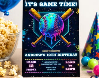 Baseball Ice Cream Drip Birthday Invitation, Editable Sports Party Template, Printable Baseball Theme Invite, Kids Summer Baseball Birthday